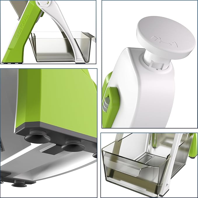 SupMaKin Upgrade Safe Mandoline Slicer, Vegetable Chopper, Potato Slicer 4 Modes Adjustable Thickness Food Cutter, Kitchen Chopping Artifact (6 in 1 Green)