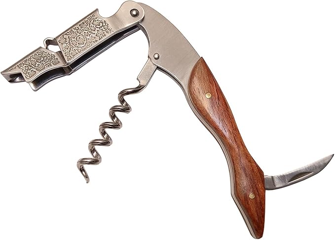 Professional Waiter Corkscrew, Wine and Beer Bottle Opener for Bar Restaurant Waiters, Bartenders, Made of Heavy Duty Stainless Steel & Naturalwood