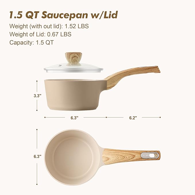 SENSARTE Ceramic Nonstick Sauce Pan with Lid, 1.5 Quart Small Saucepan, Cooking Pot with Stay Cool Handle, Non toxic Kitchen Sauce Pot, Non stick Saucier Pan, Induction Pot, PFOA PTFE PFAS PFOA Free