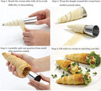 Cream Horn Molds, 16 Pack 5 Inch Pastry Roll Molds with Piping Bags Reusable, Cleaning Brush, Long Cream Icing Piping Nozzle Baking Accessories Tool for Mum and Baker