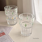Set of 2 Floral Drinking Glasses Flower Glass Coffee Cups Cute Lily of the Valley Glass Cups for Juice,Iced Coffee,Milk,Tea,Dessert,Latte,Stackable Flower Glassware Drinkware Set(green)