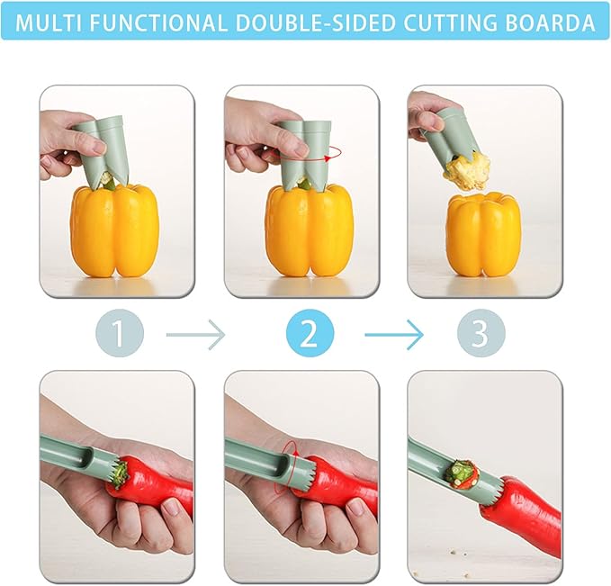 Pepper Corer, 2 in 1 Red Bell Pepper Seed Corer Remover Tool, Fruit & Vegetable Corers Quick Cave Tools for Jalapeno Cutter Deseeder, S-P-Blue, 3 PCS