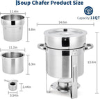 GarveeHome 11QT Soup Chafer Set of 4, Stainless Steel Round Soup Warmer with Pot, Notched Lids & Fuel Holders, Commercial Food Warmer for Buffets, Events and Party Service