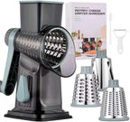 Rotary Cheese Grater with Handle Kitchen Shredder Slicer Grater Slicer Ice Shaver Cheese Vegetable Nuts Potato Zucchini Chocolate 3 Interchangeable Blades (GreyBlue)