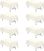 BRILLMAX 8 Pack Ivory Tablecloths for 6 Foot Rectangle Tables 60 x 102 Inch - 6ft Rectangular Bulk Linen Polyester Fabric Washable Cloth Cover for Wedding Reception Banquet Birthday Party