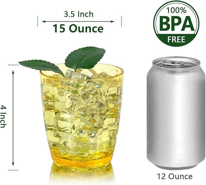 Set of 6 Hammered Style 15-ounce/430ml Acrylic Glasses Plastic Tumbler,BPA Free,Dishwasher Safe (Yellow)