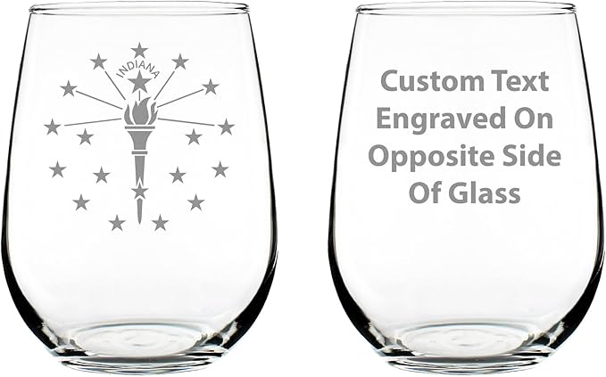 Custom Indiana Flag Personalized Stemless Wine Glass - State Themed Drinking Decor and Gifts for Indianan Women & Men - Large 17 Oz Glasses - Customized Wine Glass Gift