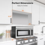 30" Over the Range Microwave Oven, ThermoMate 1.7 Cu. Ft. Capacity Microwave Over the Stove with One Touch, 1000 Cooking Watts, 300 CFM, 10 Power Levels, LED Lighting, Stainless Steel