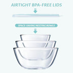 Luvan Glass Mixing Bowls with Lids Set(4.5QT, 2.7QT, 1.1QT)-Large Glass Mixing Bowls, Clear Salad Bowl for Baking, Cooking, Serving, Food Prep, 3PC Nesting Bowls for Kitchen Storage & Dishwasher Safe
