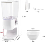 Cereal Dispenser Countertop 2Pcs, 3.2L Cereal Containers Storage Snack Dispenser with Bowls Spoons Cutlery Box, Dry Food Dispenser for Pantry, Storage Grains, Oatmeal Nut, Granola, White