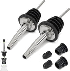 2PCS Stainless Steel Pourers, Speed Wine Bottle Pourer, Olive Oil and Vinegar Tapered Stopper Spout, Liquor Pourers with Rubber Dust Caps for Alcohol, Olive Oil,Bartender Accessories with 2 Adapters