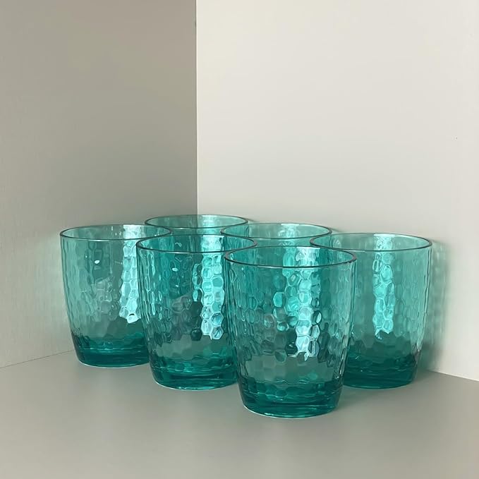Set of 6 Hammered Style 15-ounce/430ml Acrylic Glasses Plastic Tumbler,BPA Free,Dishwasher Safe (Teal)
