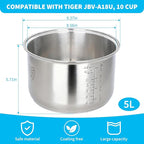 Rice Cooker 10 Cup Inner Pot Compatible with Tiger JBV-A18U Only,Non-Stick 304 Stainless Steel,Rice Cooker Rplacement Pot,Dishwasher Safe