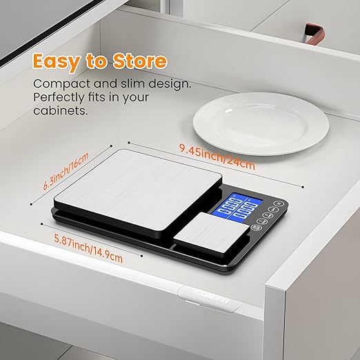 KKZ 0.001oz/33lb Kitchen Scale, Dual Platform Food Scale Grams and Ounces for Weight Loss Baking Cooking Meal Prep Sourdough Bread, Stainless Steel