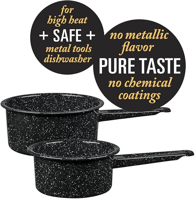 Granite Ware Non-Stick Saucepan Set with Steel Core, 1 & 2 Quart - Durable & Scratch-Resistant Pot for Soups and Sauces - Fast, Even Heating - Non-Toxic Cookware Essentials (Speckled Black)