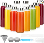 10 oz Clear Glass Bottle with Lid, Reusable Glass Water Bottles with Stainless Steel Cap & Straws for Juicing, Milk, Ginger & Smoothies, Refrigerator, Leak-Proof, Juice Containers Set of 10