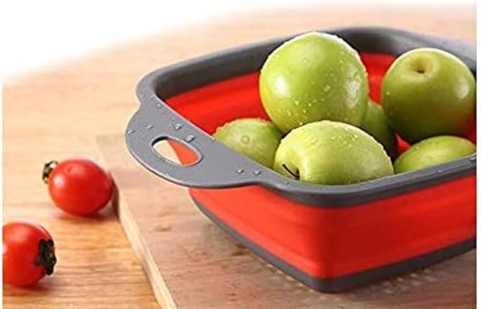 Collapsible Colander,Collapsible Colander Set,Folding Kitchen Silicone Strainer,Vegetable Pasta And Fruit,Folding and Expandable Square Silicone Kitchen Strainer