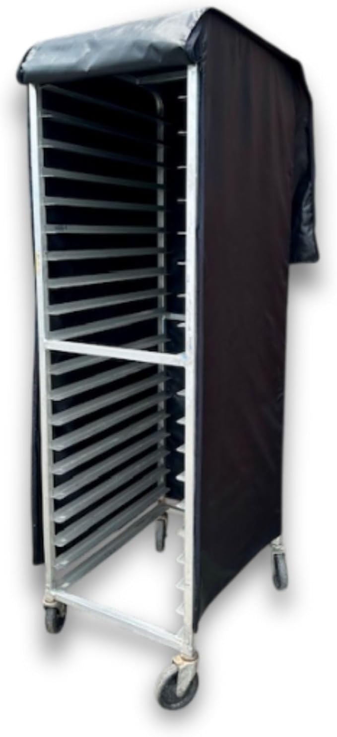 Bakery Food Pan Sheet Rack Cover – Heavy Duty PVC Vinyl Zippered Bun Pan Rack Cover – Long-lasting Use Durable Cover with 2 Zippers – Made in USA (All Sides Black, 23"W x 28"L x 63"H)