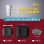 Teivio 16-piece Plastic Wheat Straw Square Dinnerware Set for 4, Unbreakable Dinner Plates, Salad Plates, Snack Bowls, Tumblers 13.5 oz, Dishwasher Safe, Gray Ombre