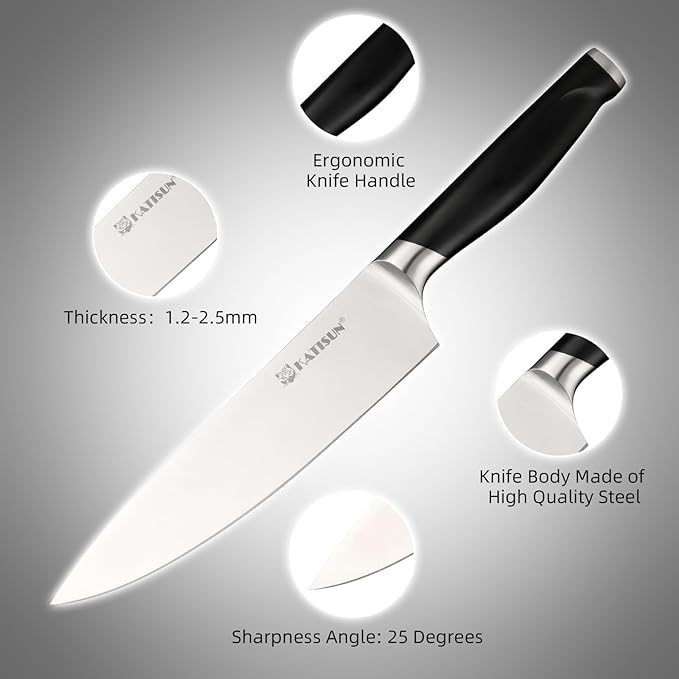 15-Piece Kitchen Knife Set with Block, ABS Ergonomic Handle for Chef Knife Set and Serrated Steak Knives Knife Sharpener and Kitchen Shears, Dishwasher Safe, Natural Block