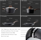 Vkoocy Pots and Pans Set Non Stick, Ceramic Cookware Set with Granite Pattern Kitchen Cooking Sets Induction Pot and Pan w/Frying Pans, Saucepans, Casserole, Non-Toxic, PTFE/PFOA/PFOS-Free, Black