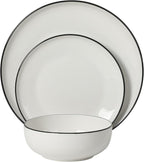 Gibson Home Havenstone 12-Piece Porcelain Dinnerware Set – Dinner Plates, Salad Plates & Bowls, Classic White With Black Rim Everyday Dish Set for Home, Kitchen, Microwave & Dishwasher Safe