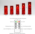 Flameless LED Candles with Timer 5 Pc Flickering Flameless Candles for Romantic Ambiance and Home Decoration Stable Acrylic Shell,with Embedded Star String，Battery Operated Candles（Red）