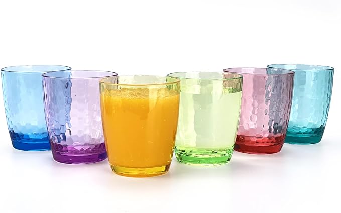 Set of 6 Hammered Style 15-ounce/430ml Acrylic Glasses Plastic Tumbler,BPA Free,Dishwasher Safe (Multi color)