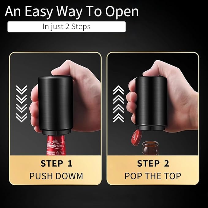 2PCS Automatic Bottle Opener - Down-Pop Off Beer Bottle Opener with Magnetic Cap Catcher, Home Bars Kitchen Cool Bartender Tools