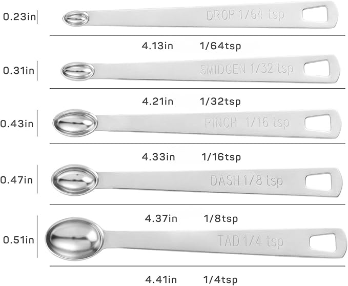 Stainless Steel Measuring Spoons Set of 11, Includes 6 Rectangular Measuring Spoons and 5 Tiny Spoons, Compact Spoons Design for Narrow Spice Jars, Ideal for Dry and Liquid Ingredients