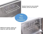 TESOT Sink Caddy Sponge Holder for Kitchen Sink Dish Cloth Hanger 2 Suspension Options(Suction Cups and Adhesive Hook), SUS304 Stainless Steel, Silver