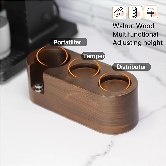 Walnut Wood Coffee Filter Holder, Espresso Tamper Mat Stand, Coffee Maker Support Base Rack, Barista Accessories(Left)