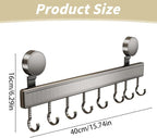 Kitchen Utensil Hooks with Suction Cup, Removable, Aluminum, 40 cm, 8 Hooks, No-Drill, Waterproof, 20 kg Capacity