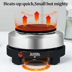 Artilife 500W Small Hot Plate Mini Hot Plate,Artilife 500w Small Electric Hot Plate,Mini Stove Portable Stove Kitchen Cooktop Electric Heater,Perfect Size for Moka Pot 110V