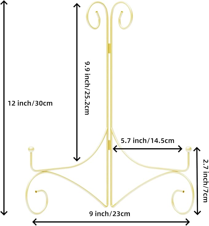 Iron Plate Stand for Display with Folding Design, Picture Stands for Tables, 12 Inch Large Easels for Displaying for Book, Art Piece, Photo and Platter, 12’’ Gold