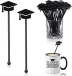 SiliFine 60 Pcs Graduation Cap Drink Stirrers Graduation Stir Sticks Coffee Stirrers Cocktail Mixers Plastic Swizzle Sticks Hot Cocoa Bar Supplies for Party Bar Coffee Tea Favors (Black)