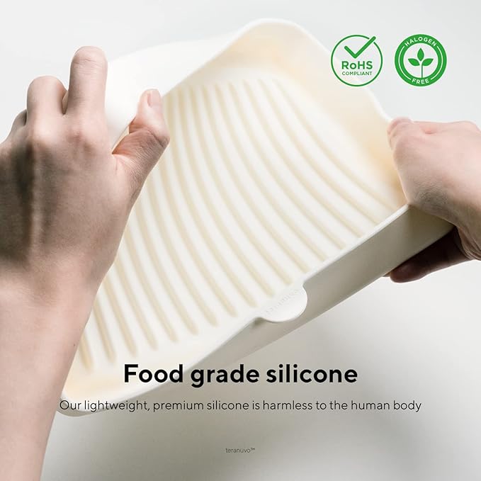 Teranuvo Silicone Oven Tray compatible with BALMUDA The Toaster Oven - safe to use, non toxic, durable, dishwasher safe, heat resistant, silicone liners for air flow and drain oil, non stick (White)