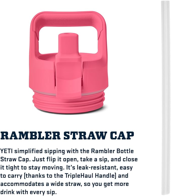 YETI Rambler 18 oz Bottle, Vacuum Insulated, Stainless Steel with Color Matching Straw Cap, Tropical Pink