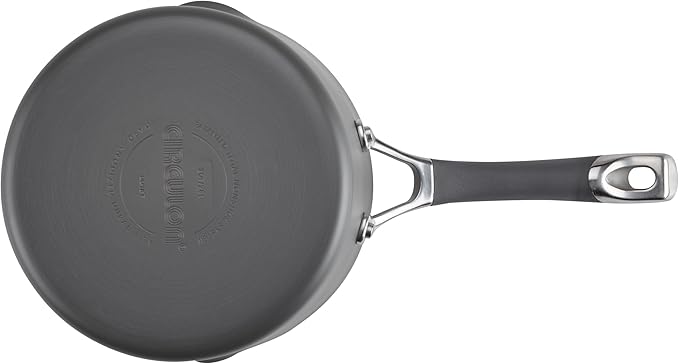 Circulon Radiance Hard-Anodized Nonstick Saucepan, Durable Nonstick Cookware, Sauce Pan with Straining Lid, 3-Quart, Gray