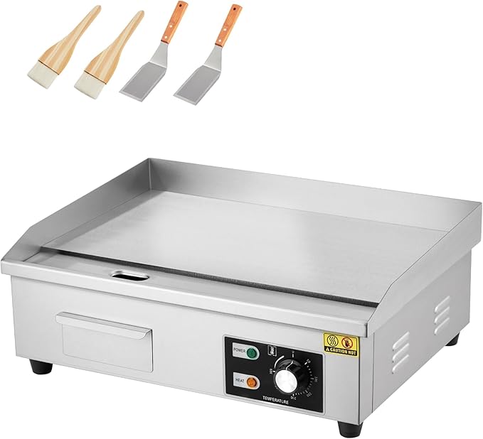 21 in Commercial Electric Griddle Countertop, 1600 w Flat Top Breakfast Teppanyaki Grill Non Stick, Heavy Duty Stainless Steel Pancake Griddle for BBQ Party Restaurants