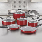 Cuisinart 54C-11R 11-Piece Ceramica XT Nonstick Cookware Set, Red/Stainless Steel