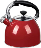 Rorence Whistling Tea Kettle: 2.5 Quart Stainless Steel Kettle for Stove Top with Capsule Bottom & Heat-resistant Glass Lid (Red)