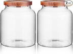 Labina Glass Storage Container Airtight Food Jars Kitchen Canister with Wood Lids, 60 Oz Wide Mouth Pantry Organization Glass Jar for Flour, Sugar, Cookie, Spagetti, Nuts and Candy (2 Pack)