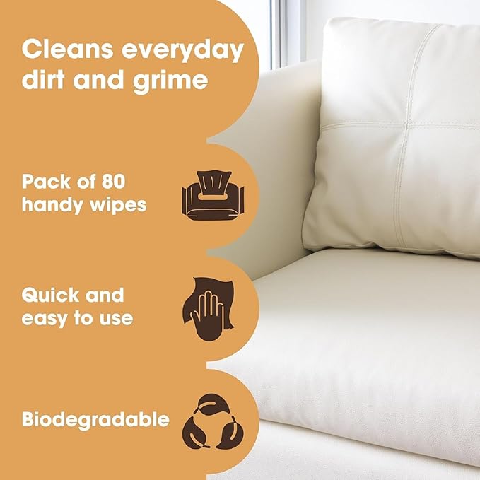 Furniture Clinic Leather Cleaning Wipes | 80 Count | Clean & Restore Leather & Vinyl Furniture, Handbags, Jackets, Car Seats, Interiors & More | Residue & Streak-Free | for Everyday Use