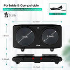 CUKOR Double Cast Iron 2 Burner, 1800W Countertop Burner, Dual Electric Stove Burners, Portable Double Burner for Cooking