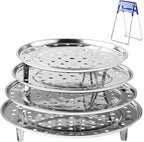 Round Stainless Steel Steamer Rack 7.6" 8.5" 9.33" 10.23" Inch Diameter Steaming Rack Stand Canner Canning Racks Stock Pot Steaming Tray Pressure Cooker Cooking Toast Bread Salad Baking (4 Pack)