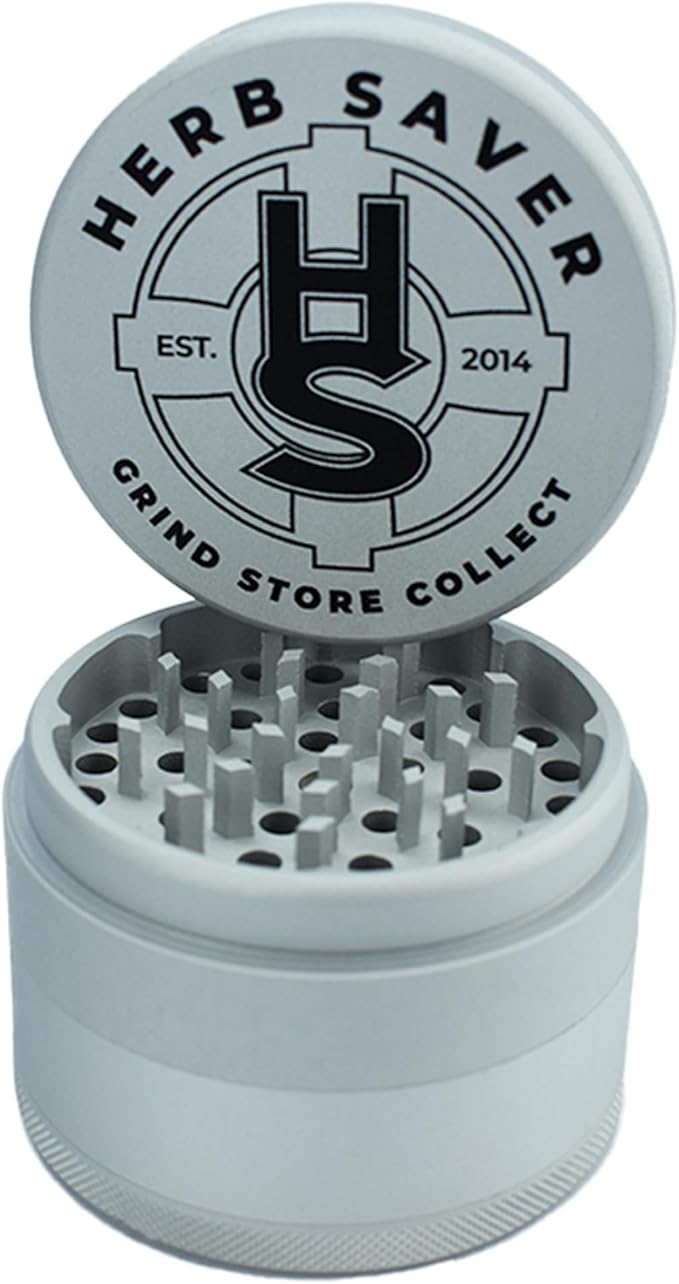 HerbSaver 2.5 Inch Aluminum Spice Grinder – Manual Kitchen Grinder with Sharp Teeth, Magnetic Lid, Matte Finish for Pepper, Salt and Seasonings (Silver)