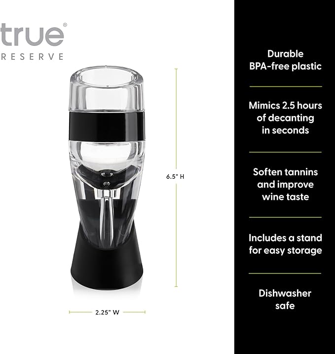 True Reserve Aereo Handheld Wine Aerator for Red and White Wines, Helps Enhance Flavor and Aroma, Home Bar Tools, Bar Cart Accessories, Gifts for Wine Lovers, Hosting Essentials, Set of 1