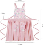 Pinknoke Vintage Pinafore Apron Dress for Women with Pockets Cute Floral Chef Aprons for Kitchen Cooking Baking Gardening