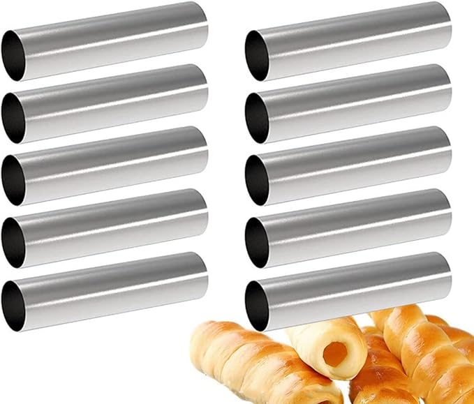 Joyeee 16-Pack Cannoli Tubes Molds Set, With 4.7 Inch Non-Stick Tubes, Large, Reusable Piping Bag, Brush and Stainless Steel Tips, Forms Kit for Croissant Shells and Cream Roll Baking
